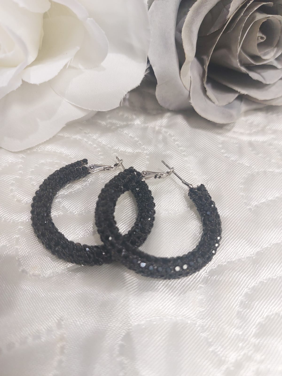 Small Black Crystal Hoop Earrings