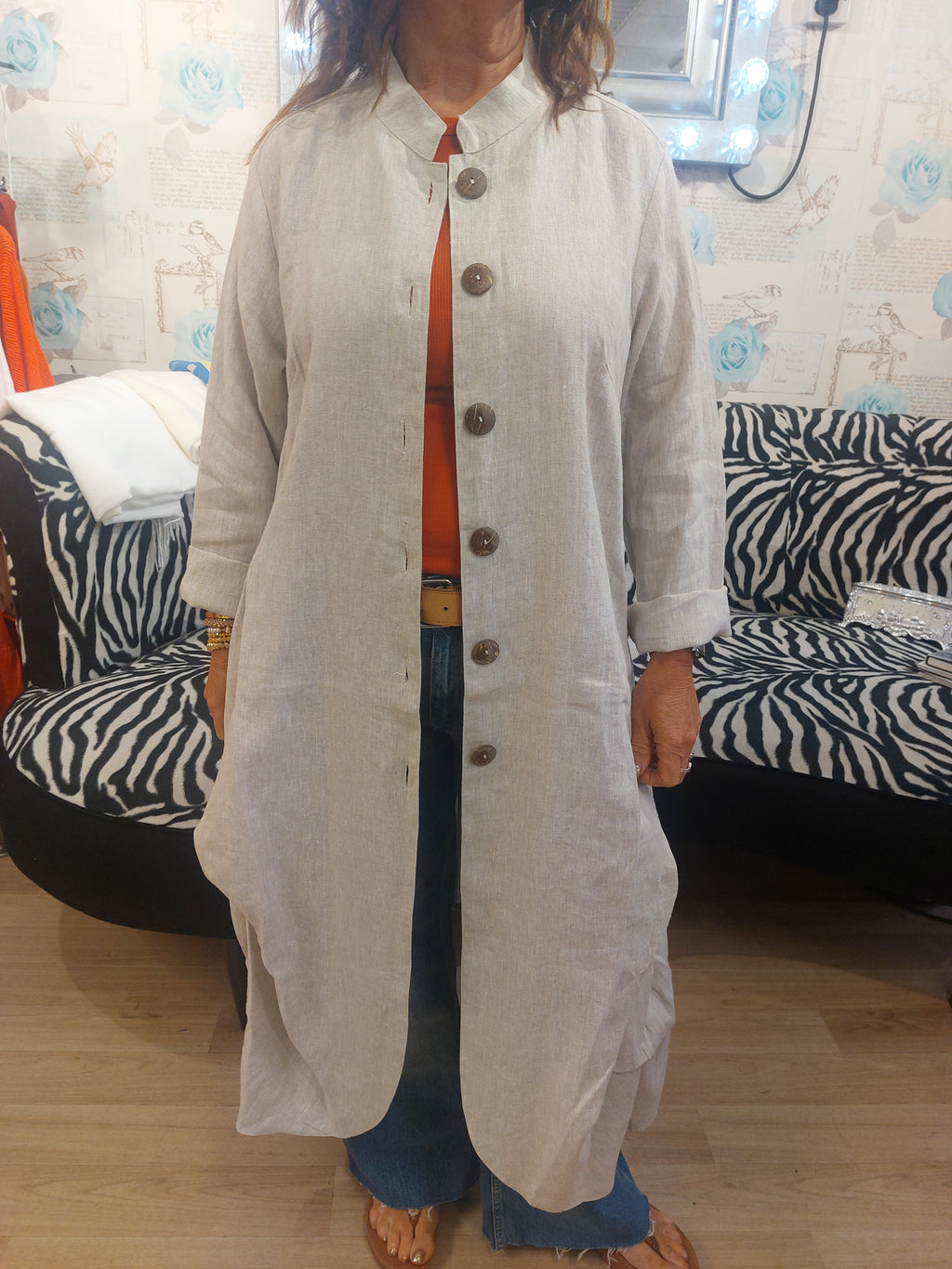 Heart grandad collar linen jacket