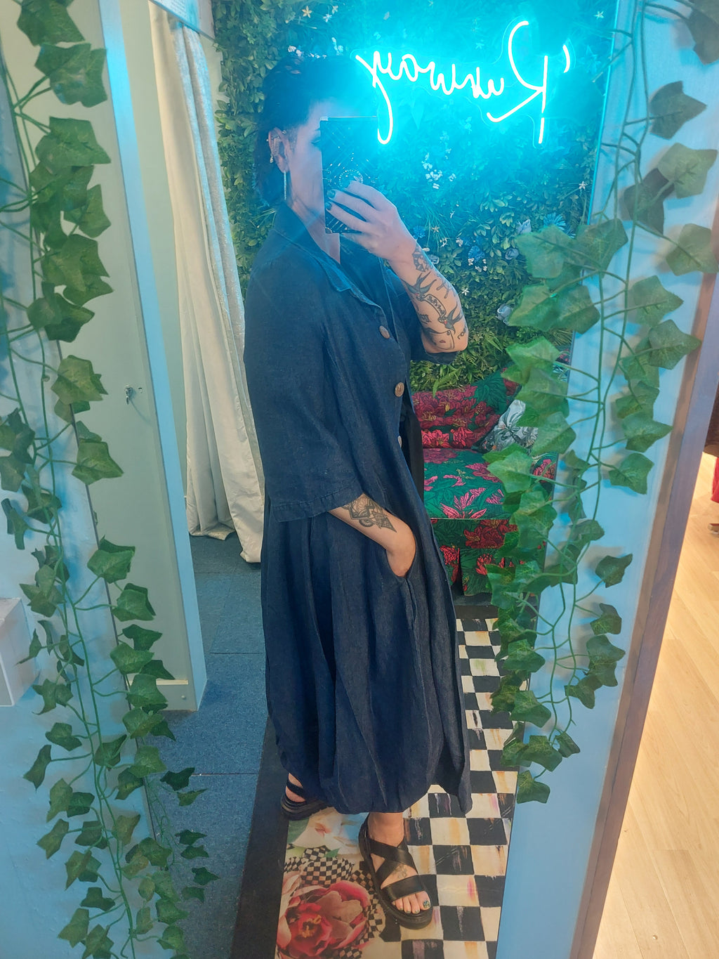 Heart long denim tulip jacket/dress.