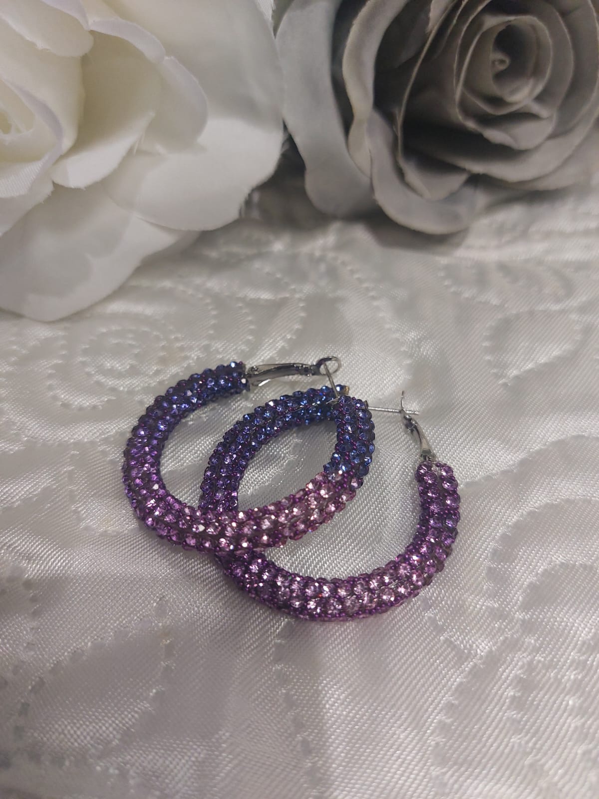 Small Purple Crystal Hoop Earrings
