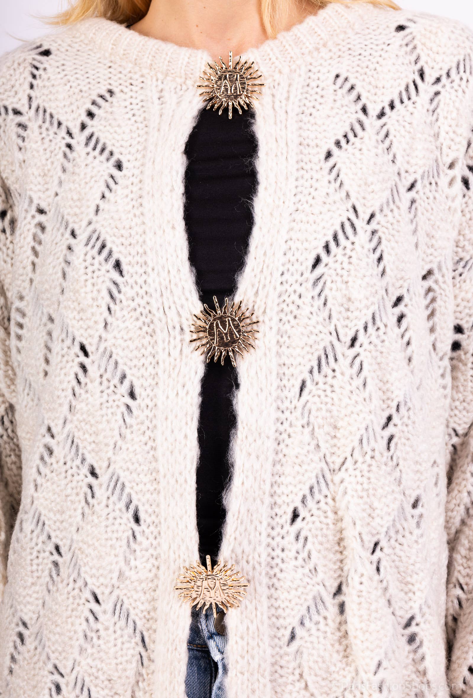 Mohair cardigan 3 sun brooches 41002: 10% mohair 20% nylon 70% acrylic / Khaki / One size