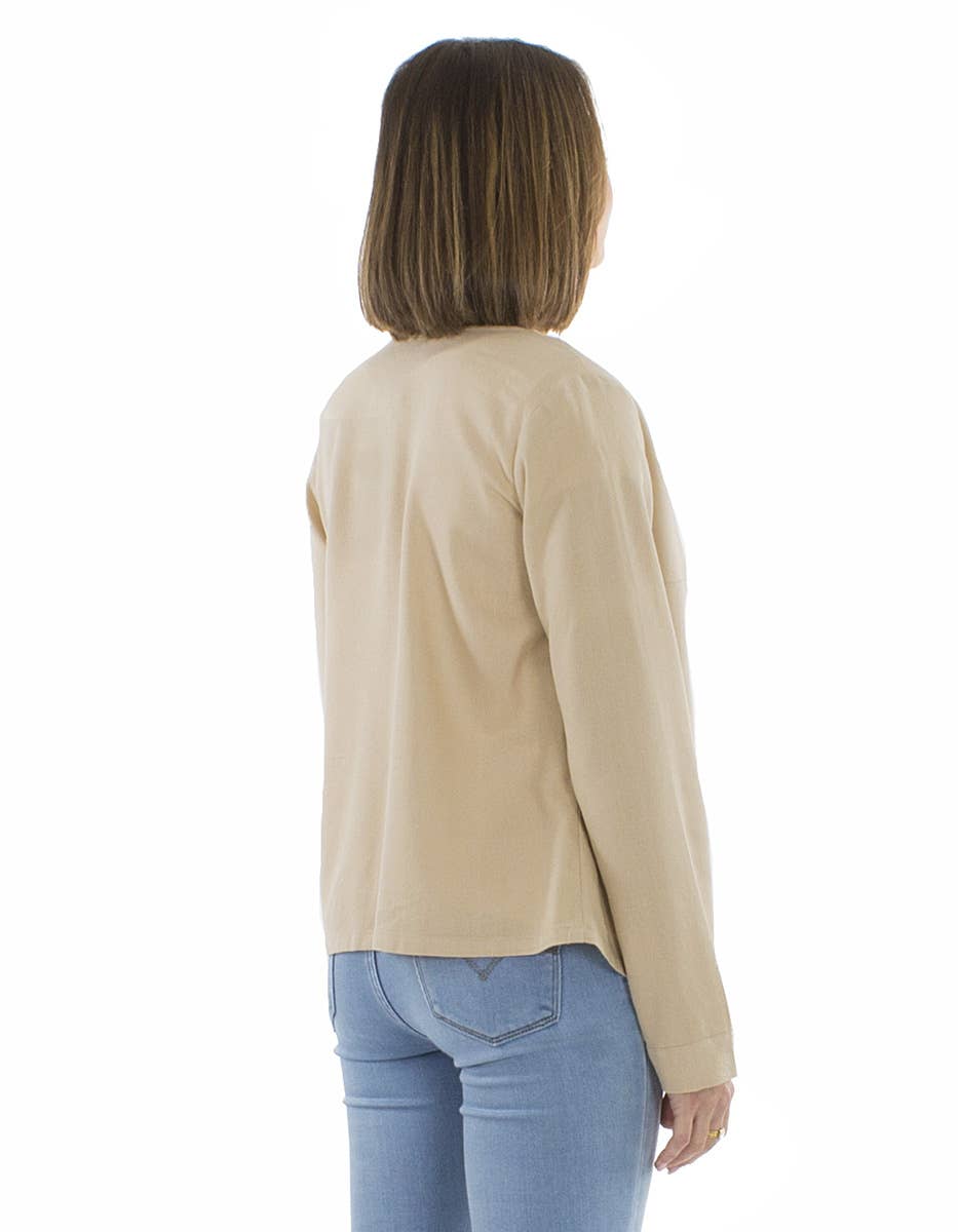 Jackets-WOMEN-VE17713: Beige / Light chic jacket with pocket, cotton / M