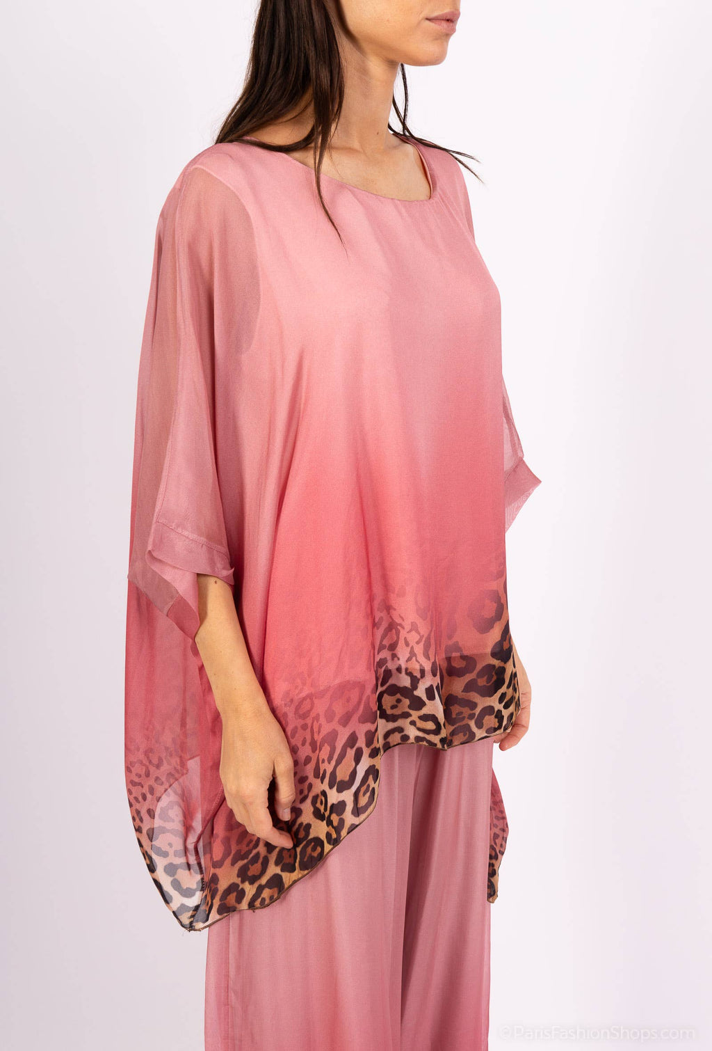 Leopard Print Silk Top 50489: 30% silk 70% viscose / Camel / One size