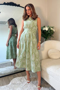 Monroe Adjustable Waist Midi Sundress In Green Broidery: Green