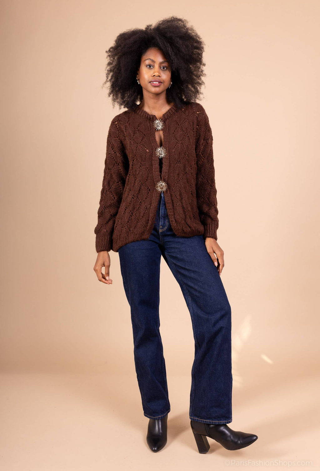Mohair cardigan 3 sun brooches 41002: 10% mohair 20% nylon 70% acrylic / Black / One size