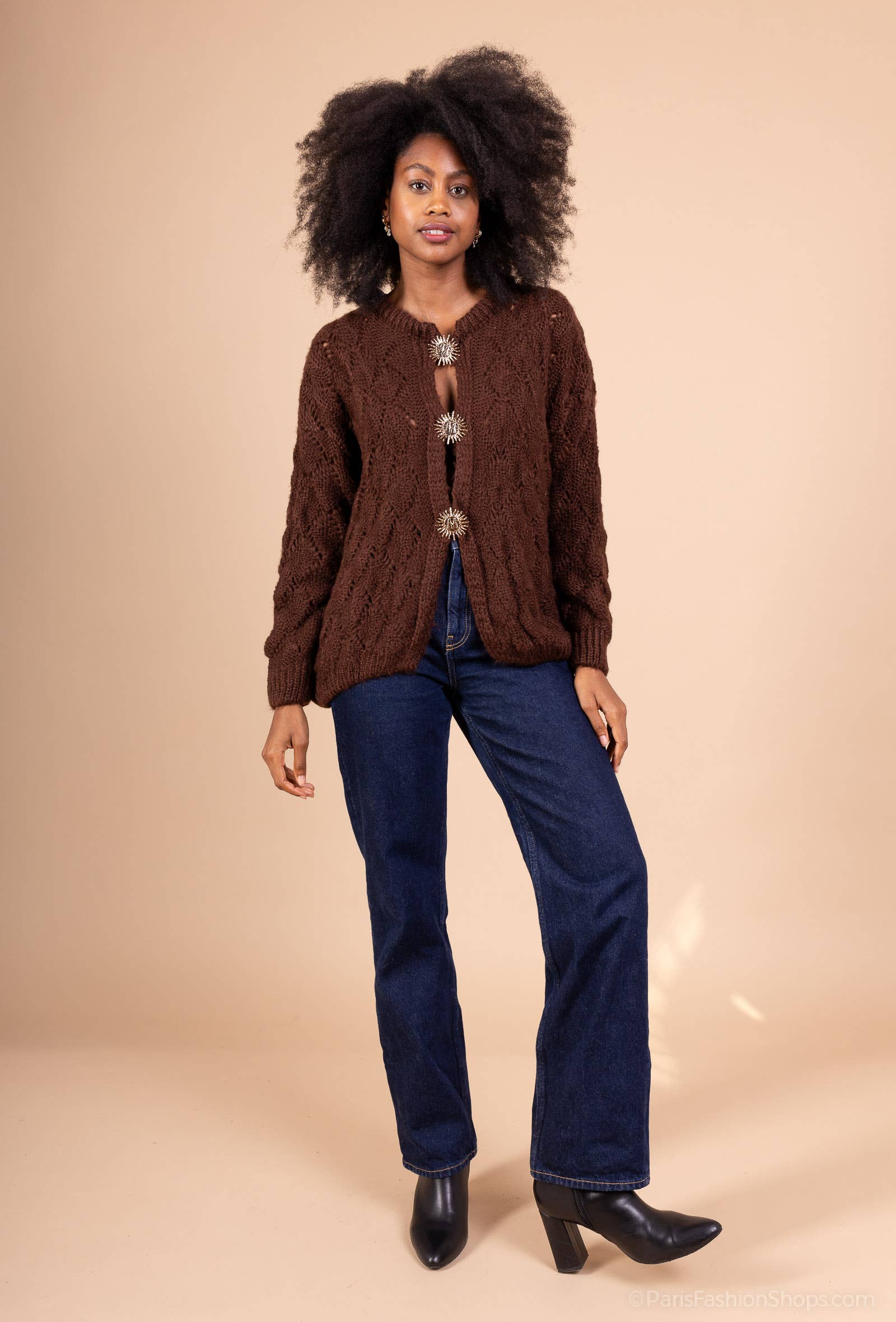Mohair cardigan 3 sun brooches 41002: 10% mohair 20% nylon 70% acrylic / Khaki / One size