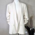 Crystal fabric blazer with ruched sleeves (M): Beige