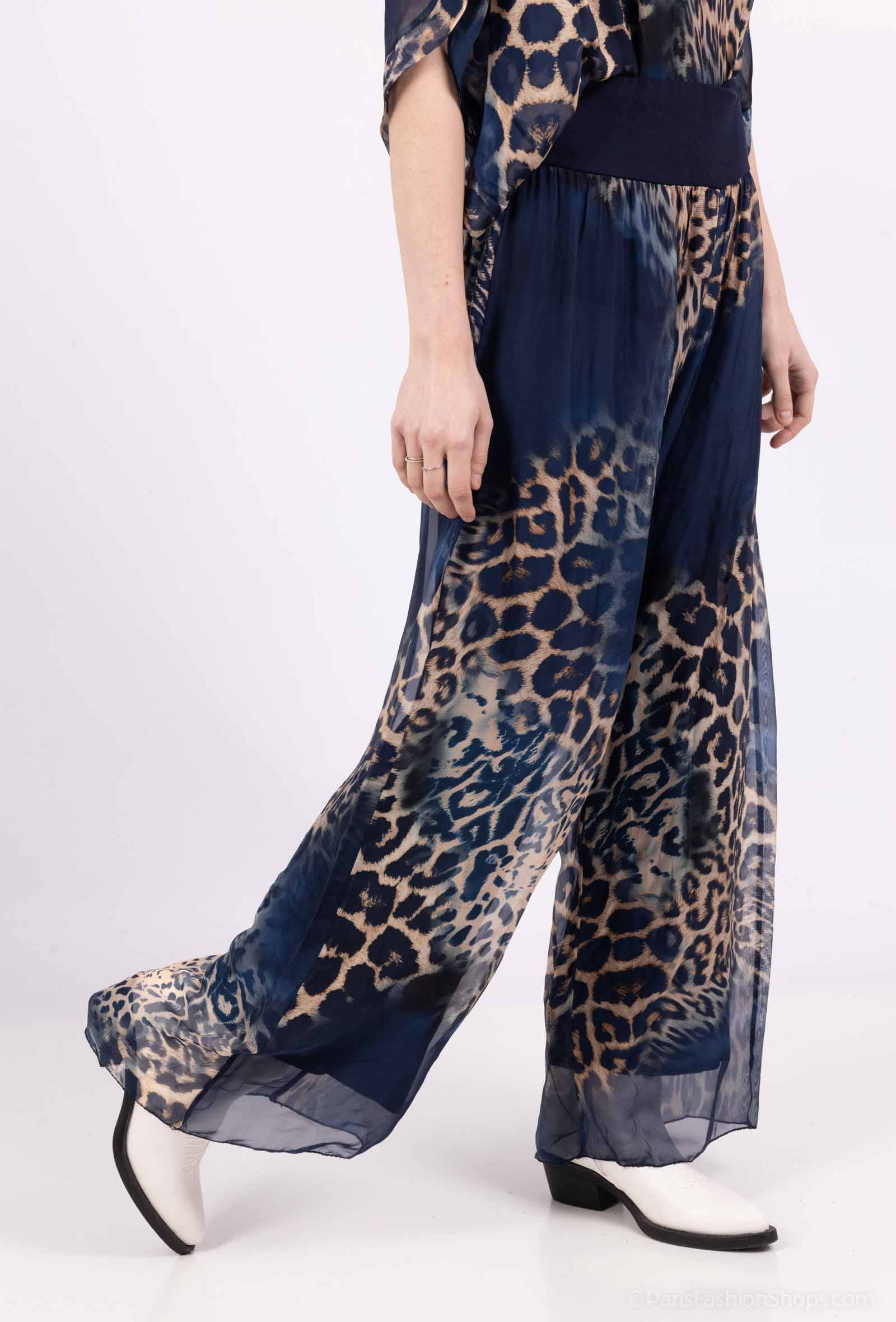 Leopard Silk Pants 20572: Khaki