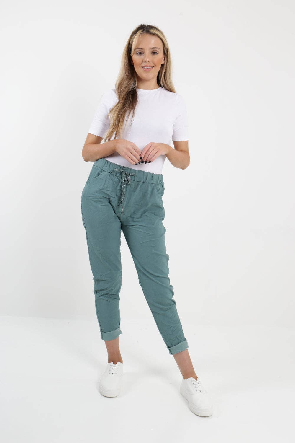 Womens Plain Magic Pants Italian Multi Colours: Ocean / One Size (UK 16-20)