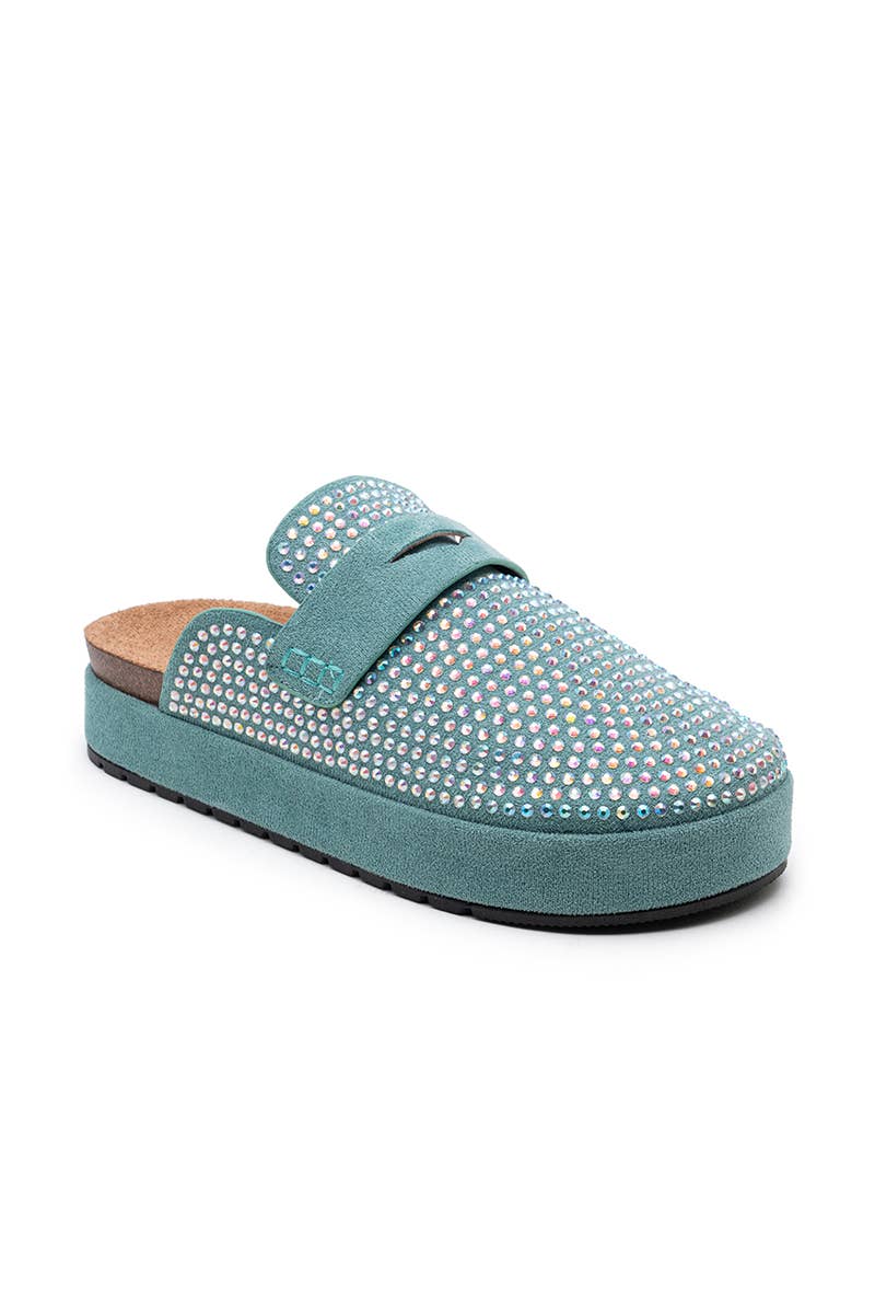 Platform mules adorned with sparkling rhinestones: Green / (36-41) 123321