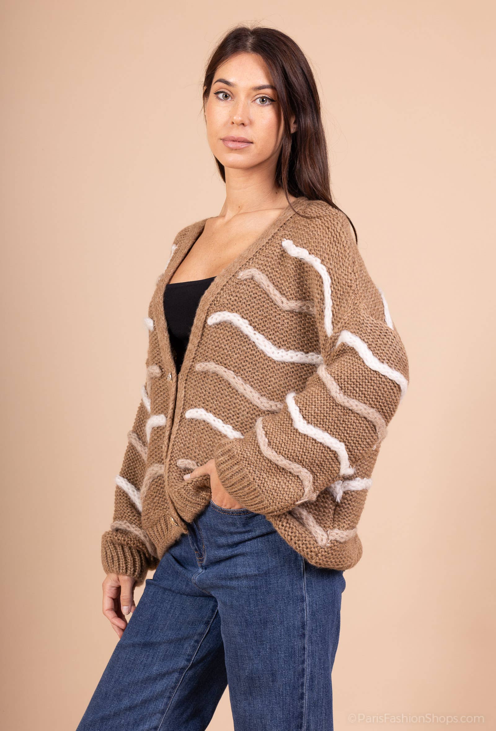 Mohair wave cardigan 13423: 10% mohair 20% nylon 70% acrylique / Marine / Taille unique
