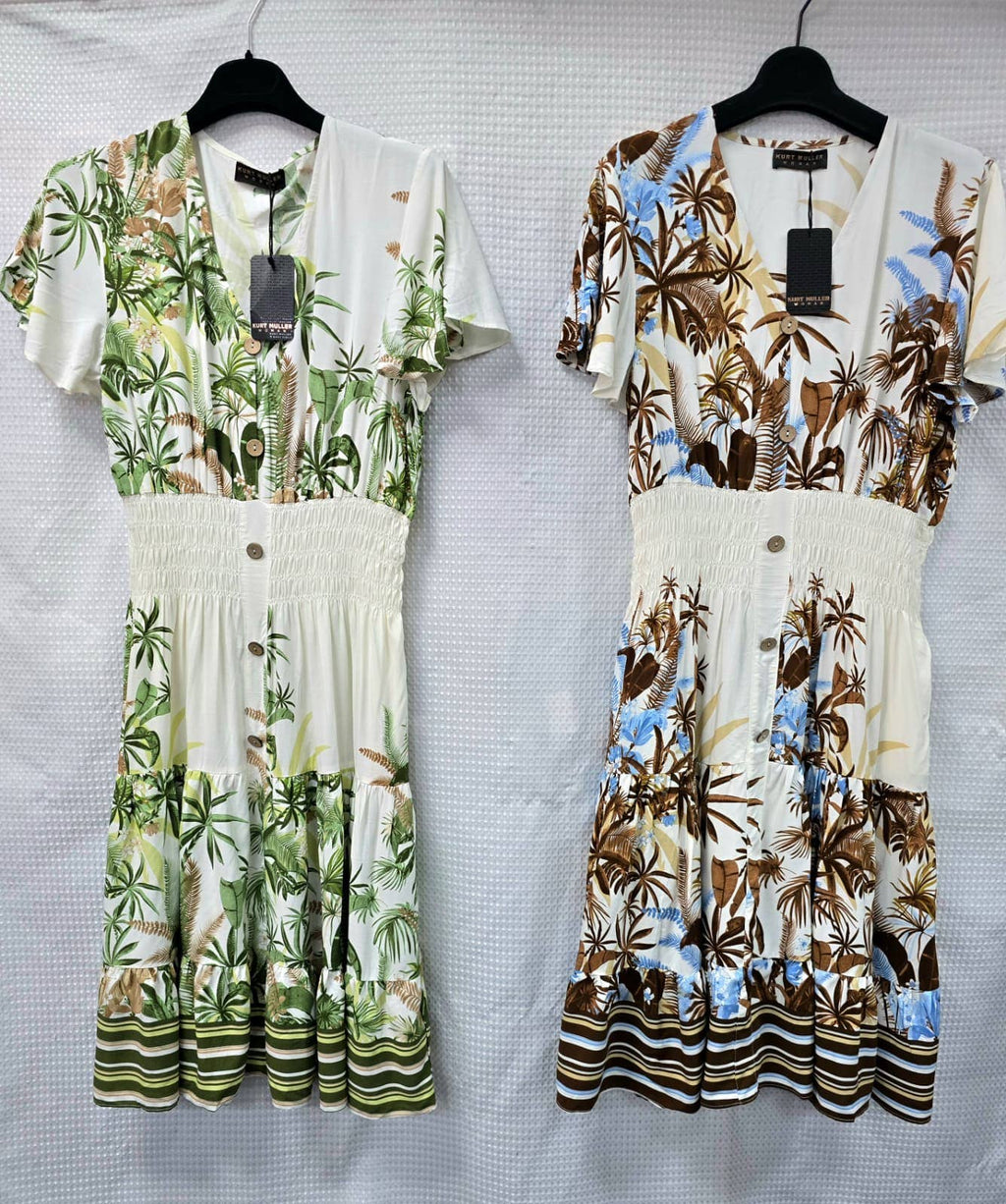 Palms Print V Midi Dress: Brown