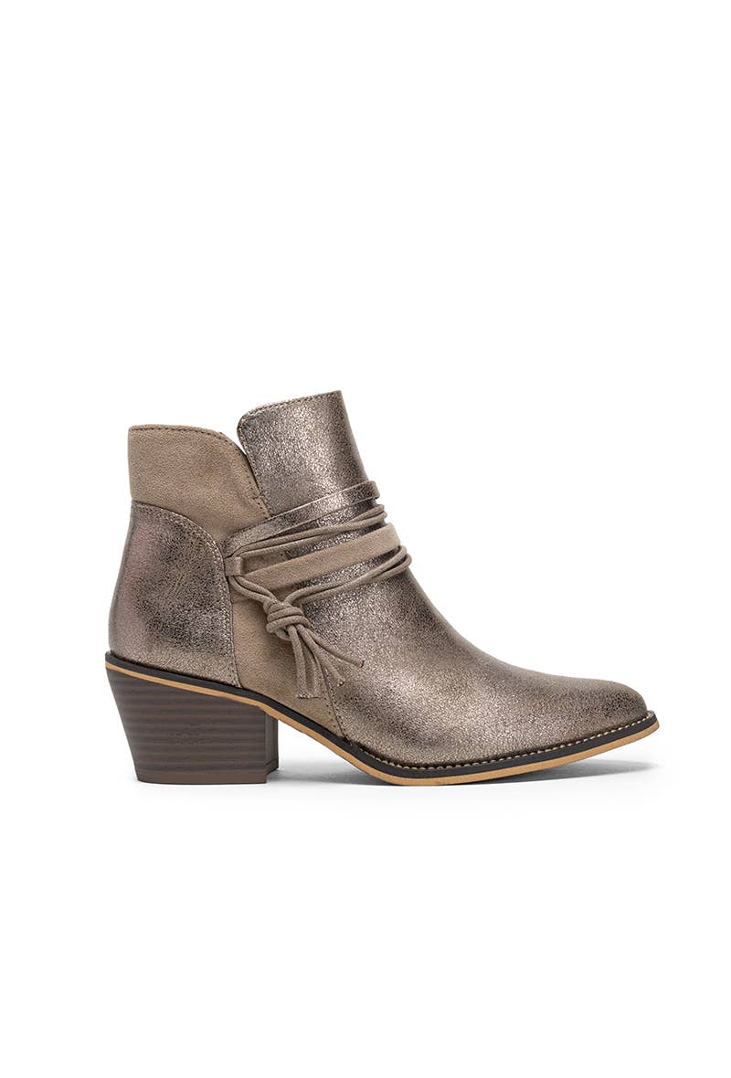 Metallic Ankle Boots with Tied Laces and Pompom (Ref: F6970): Green / 36-41 (223221)