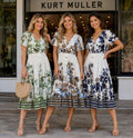 Palms Print V Midi Dress: Brown