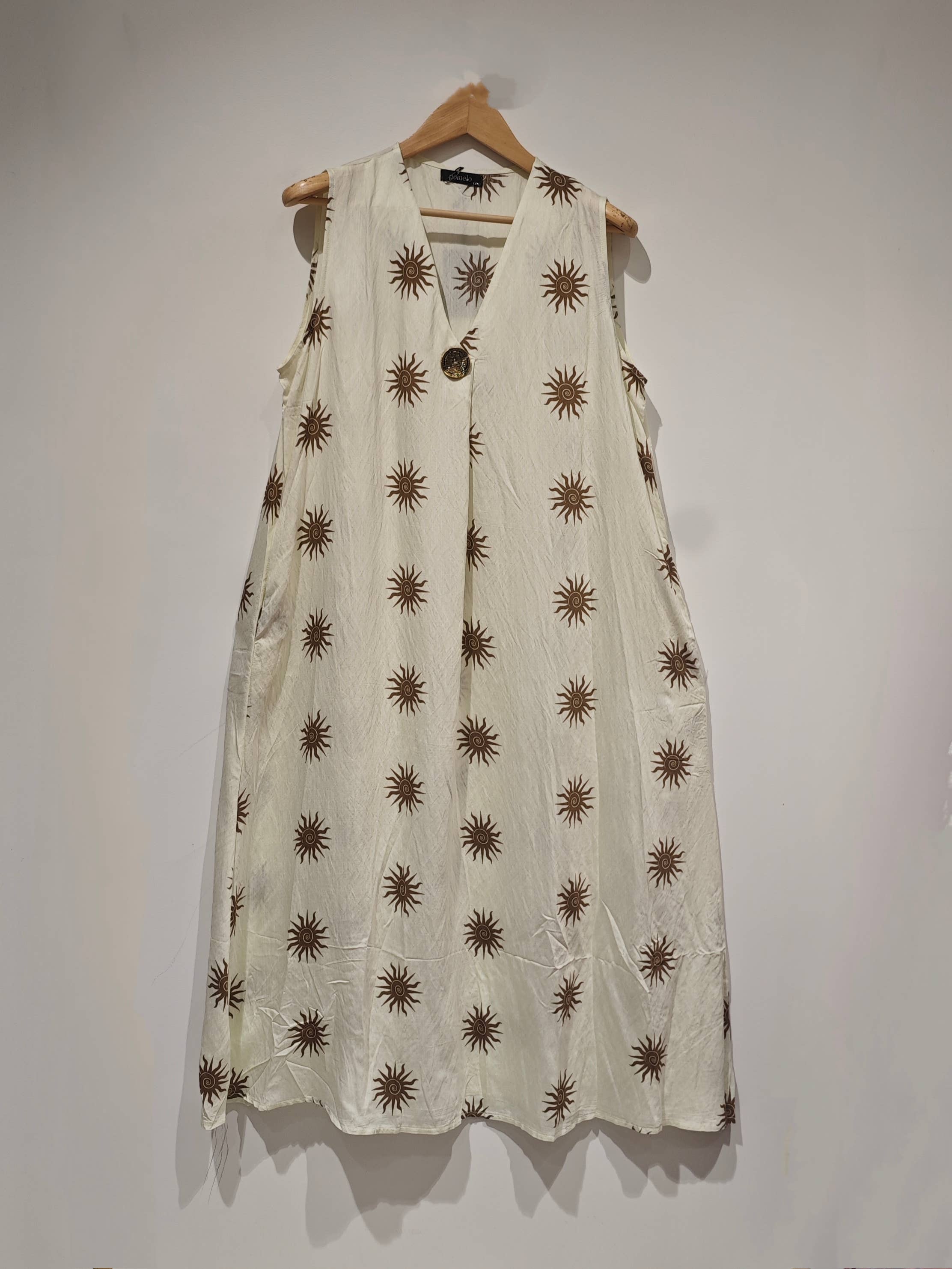 Flowing Sun‑Print Dress – Natural Elegance Sunset: Jeans / M/L - L/XL