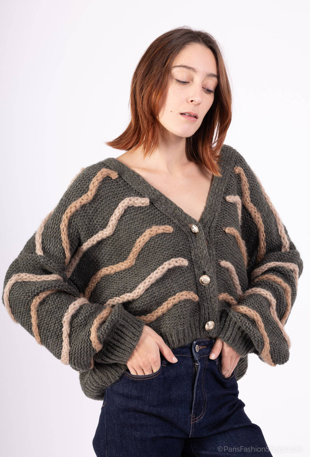Mohair wave cardigan 13423: 10% mohair 20% nylon 70% acrylique / Chocolat / Taille unique