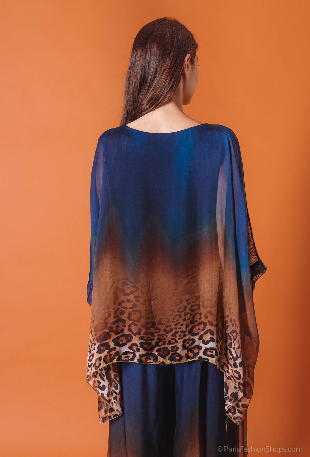 Leopard Print Silk Top 50489: 30% silk 70% viscose / Camel / One size