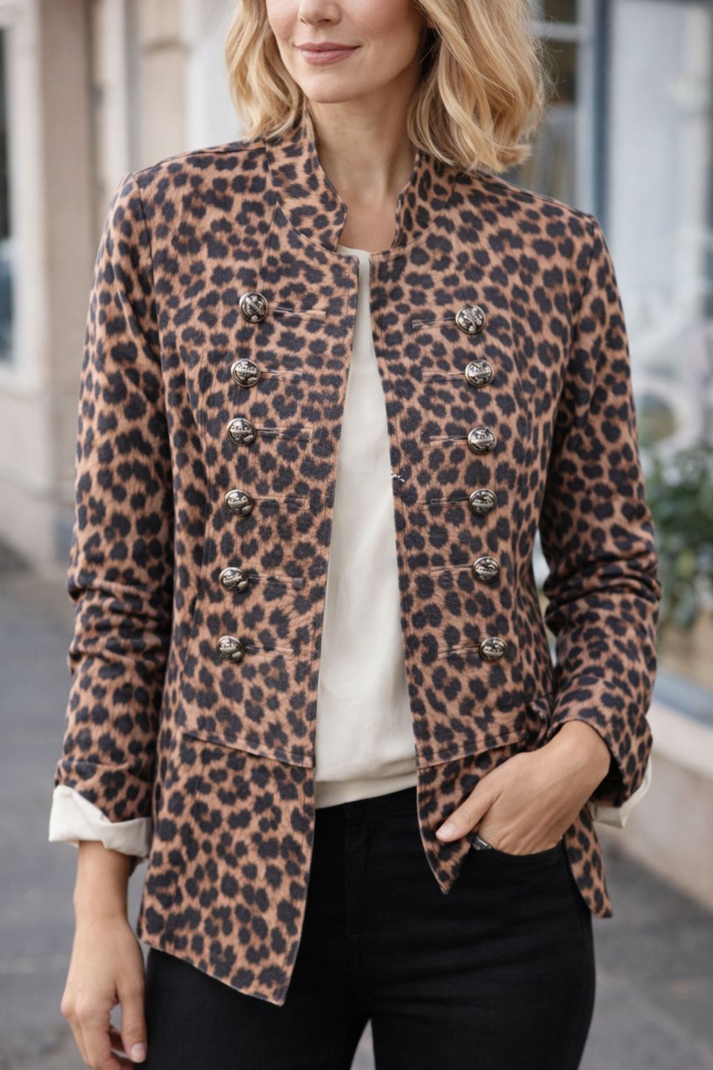 Leopard Print Military Style Jacket – One Size (8–16)