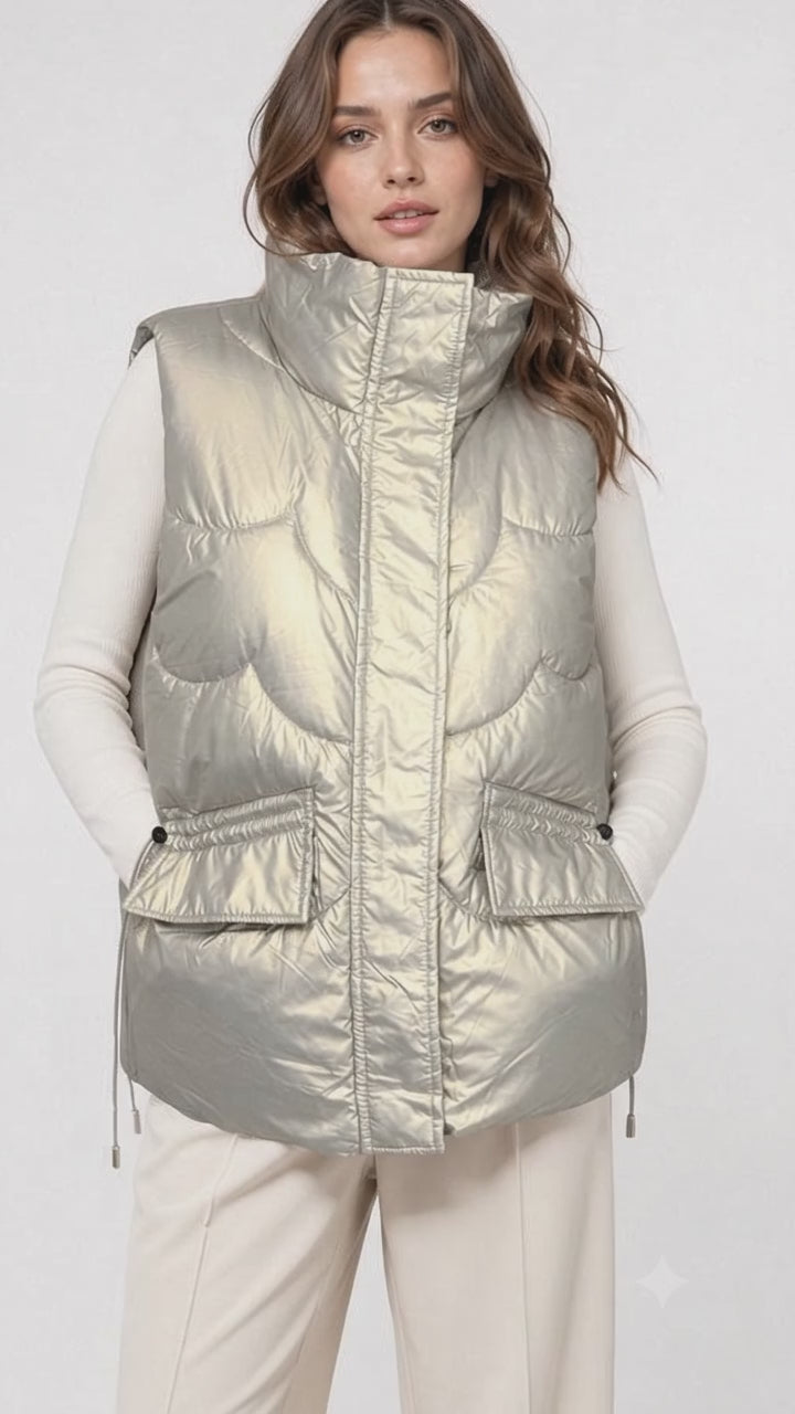 Metallic champagne padded gilet. One size fits 8-14