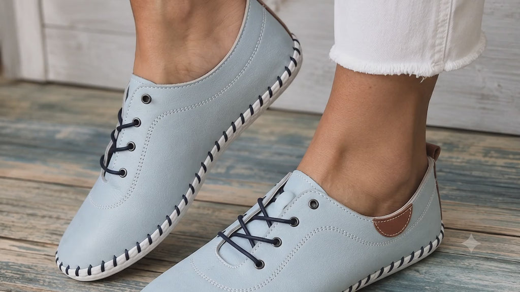 Modella pale blue leather pumps, shoes.