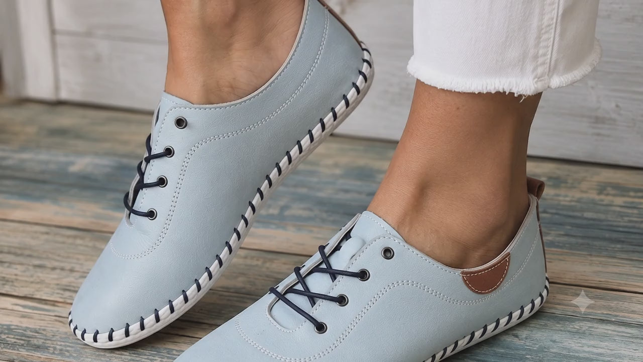 Modella pale blue leather pumps, shoes.