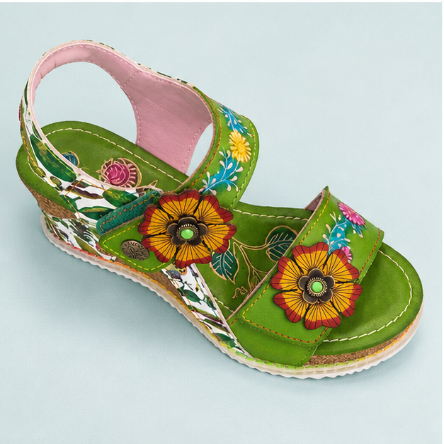 Laura vita green floral wedge sandals