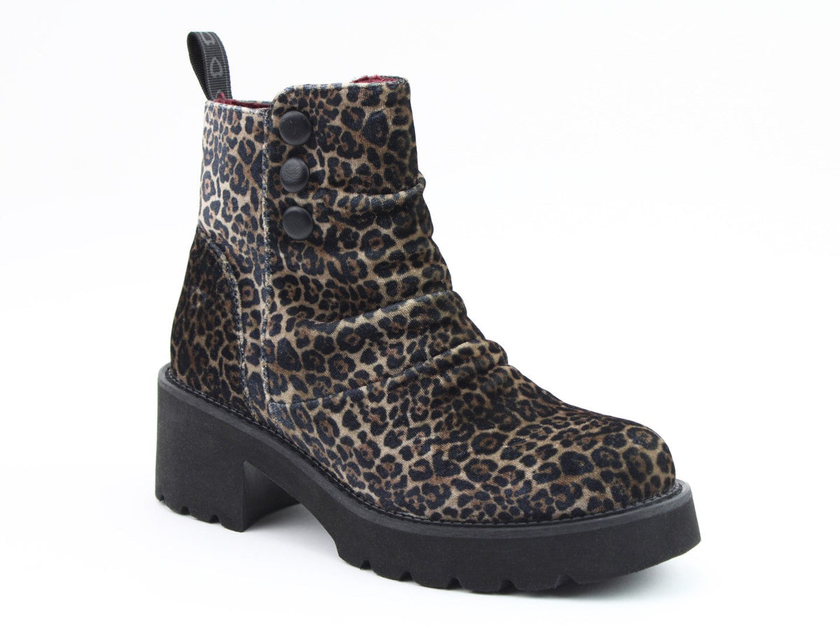 Heavenly feet leopard print velour ankle boots.