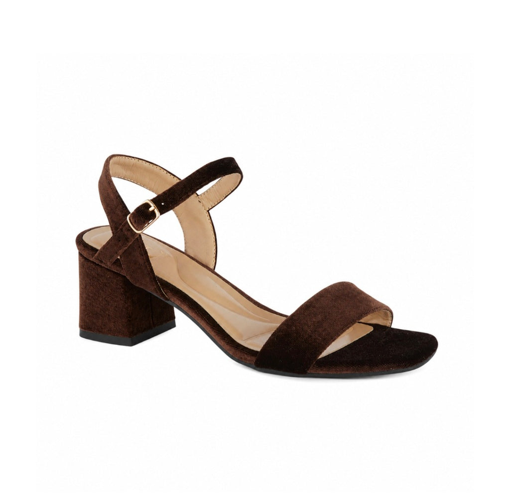 Brown velvet Alicia heeled sandals, evening shoes.