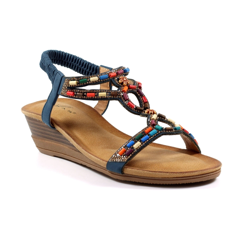 Lunar Epsom navy wedge sandals