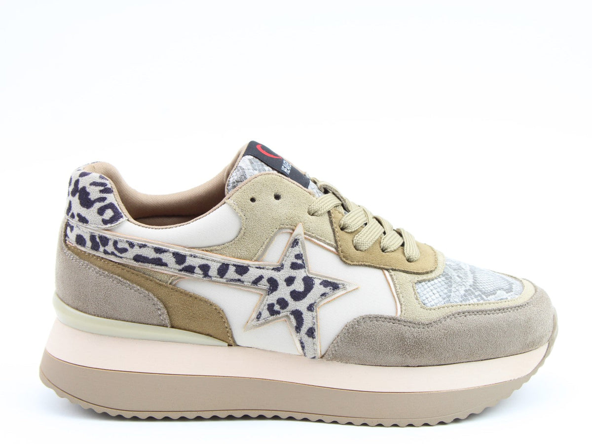 Heavenly Feet Leopard Star Platform Trainers – Beige Multi