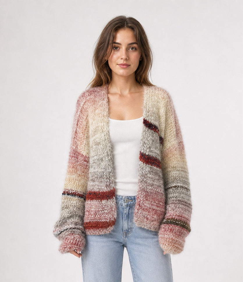 New Italian soft stripe fluffy knit cardigan.