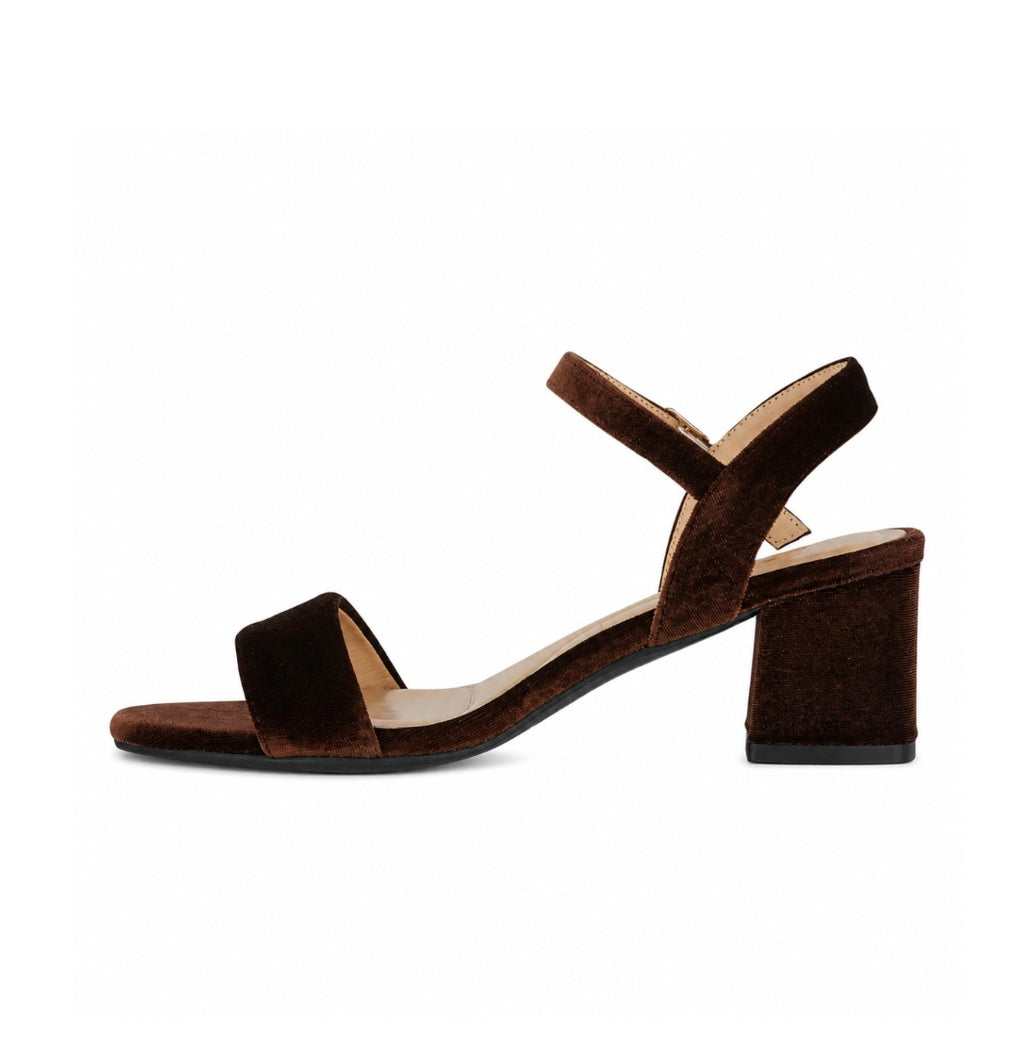 Brown velvet Alicia heeled sandals, evening shoes.