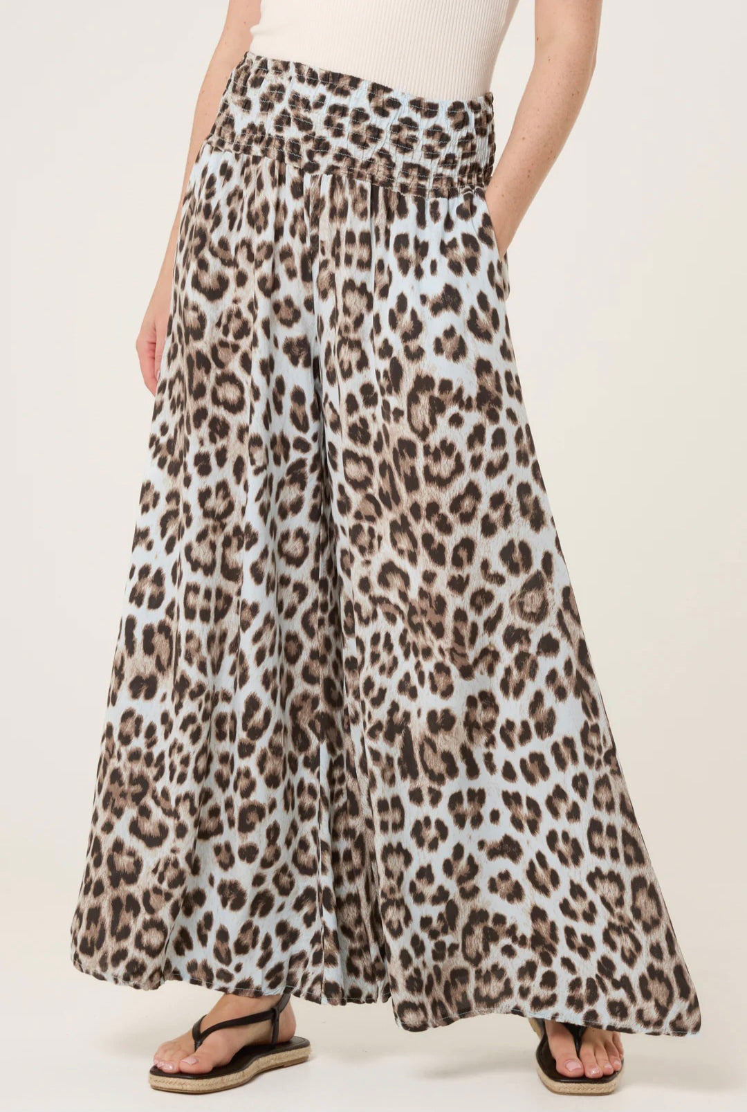 Wide leg leopard print palazzo trousers one size. Fits 8-16