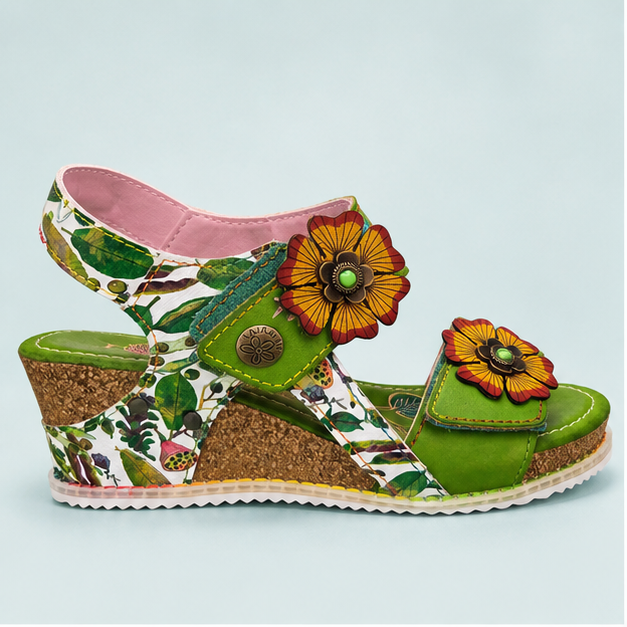 Laura vita green floral wedge sandals