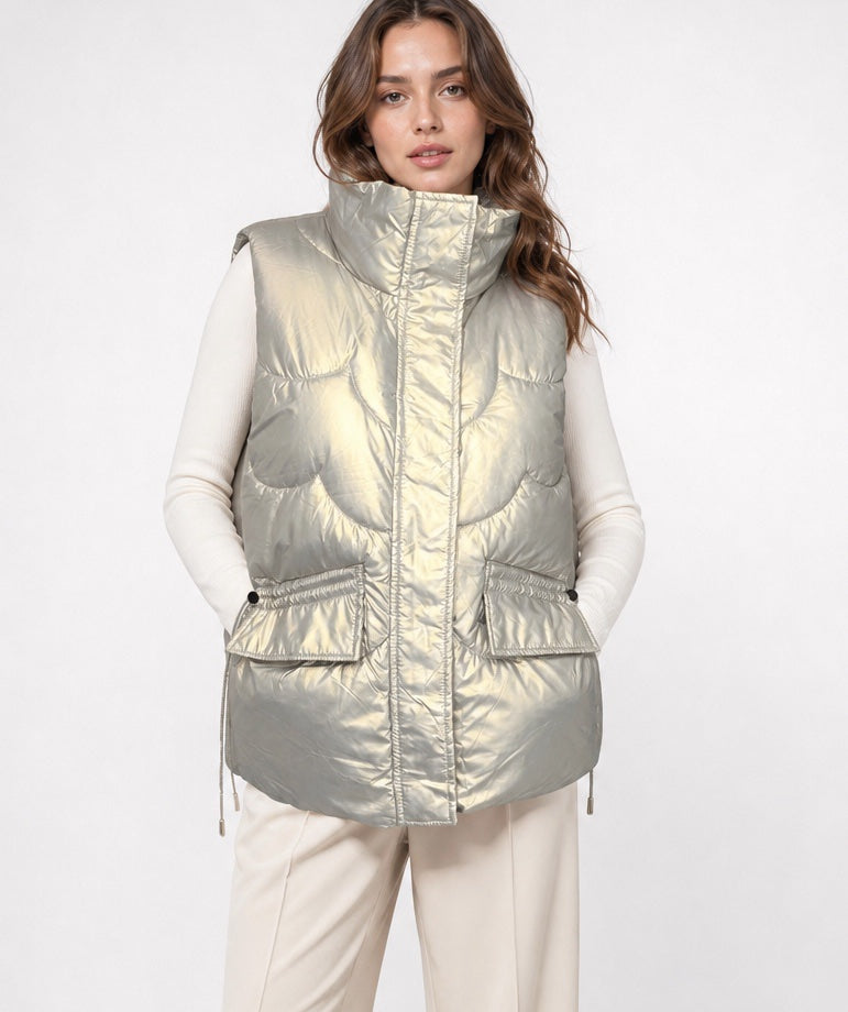 Metallic champagne padded gilet. One size fits 8-14