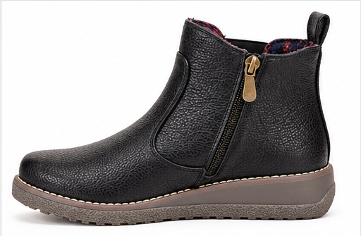 Heavenly Feet Black Leather-Look Vegan Ankle Boots