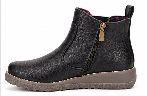 Heavenly Feet Black Leather-Look Vegan Ankle Boots