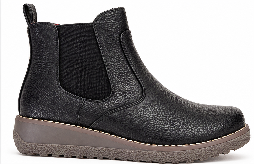 Heavenly Feet Black Leather-Look Vegan Ankle Boots