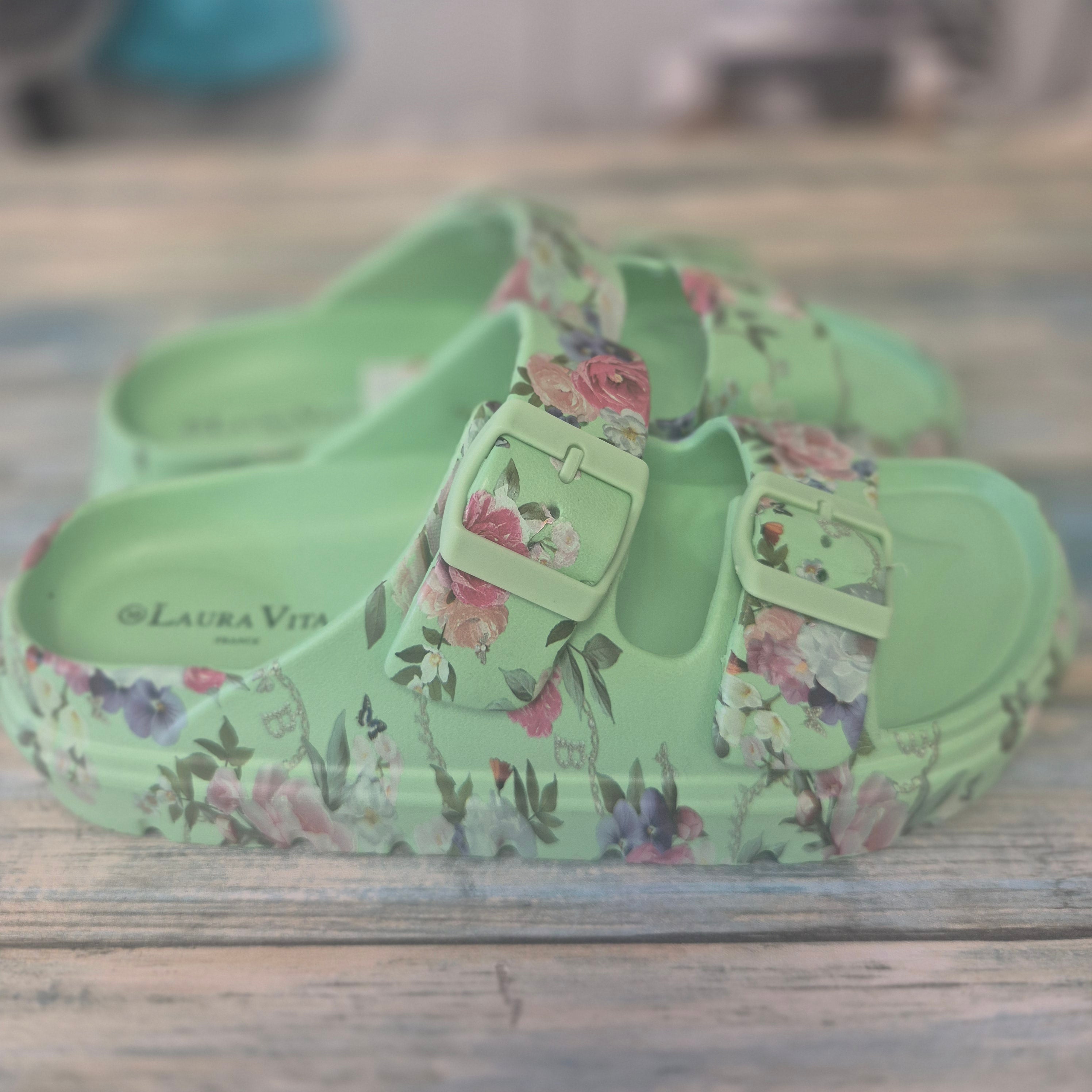 Laura vita nuon green sliders sandals
