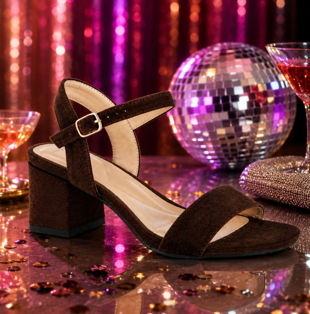 Brown velvet Alicia heeled sandals, evening shoes.