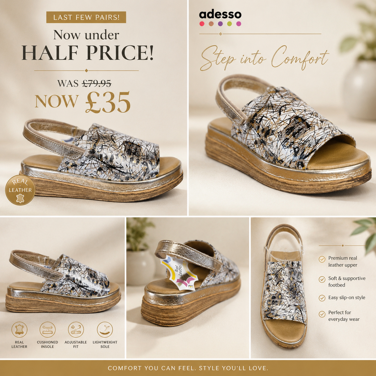New adesso leather gold metallic sandals