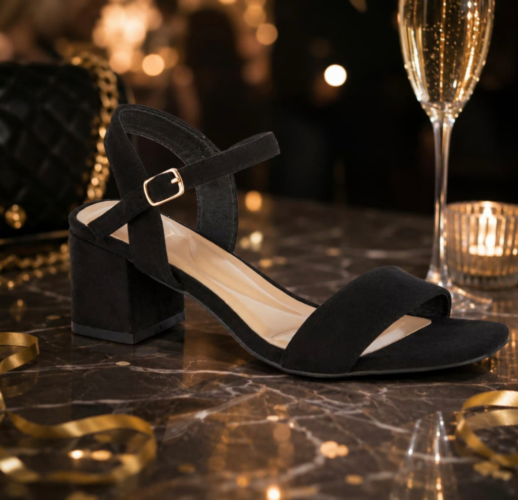 Black velvet Alicia heeled sandals, evening shoes.
