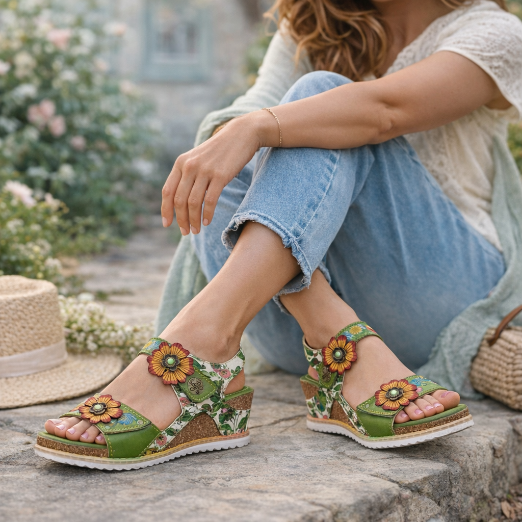 Laura vita Green floral sandals