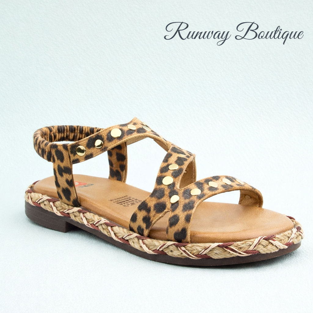 New heavenly feet kimi leopard print stud sandals