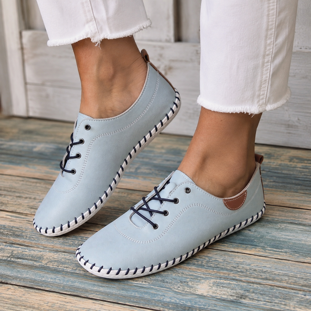 Modella pale blue leather pumps, shoes.