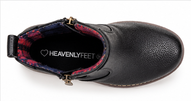 Heavenly Feet Black Leather-Look Vegan Ankle Boots