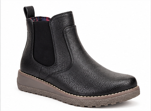 Heavenly Feet Black Leather-Look Vegan Ankle Boots