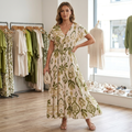 Olive & Cream Boho Print Maxi Dress