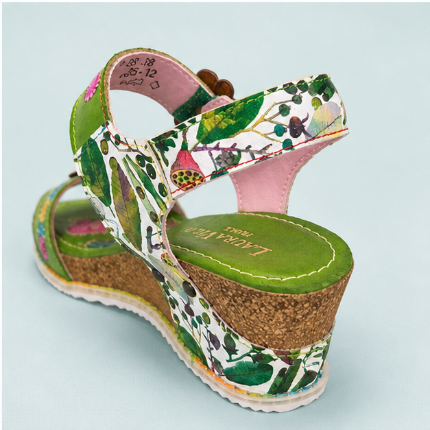 Laura vita green floral wedge sandals
