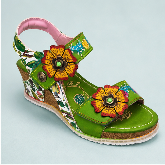 Laura vita green floral wedge sandals